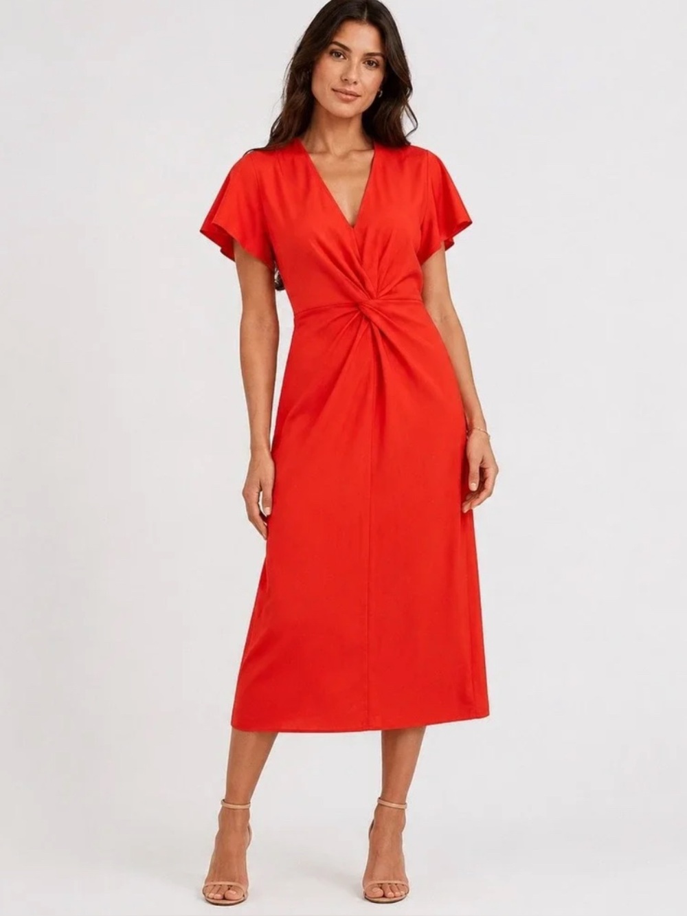 TED BAKER CORAL TWIST FRONT MIDI DRESS